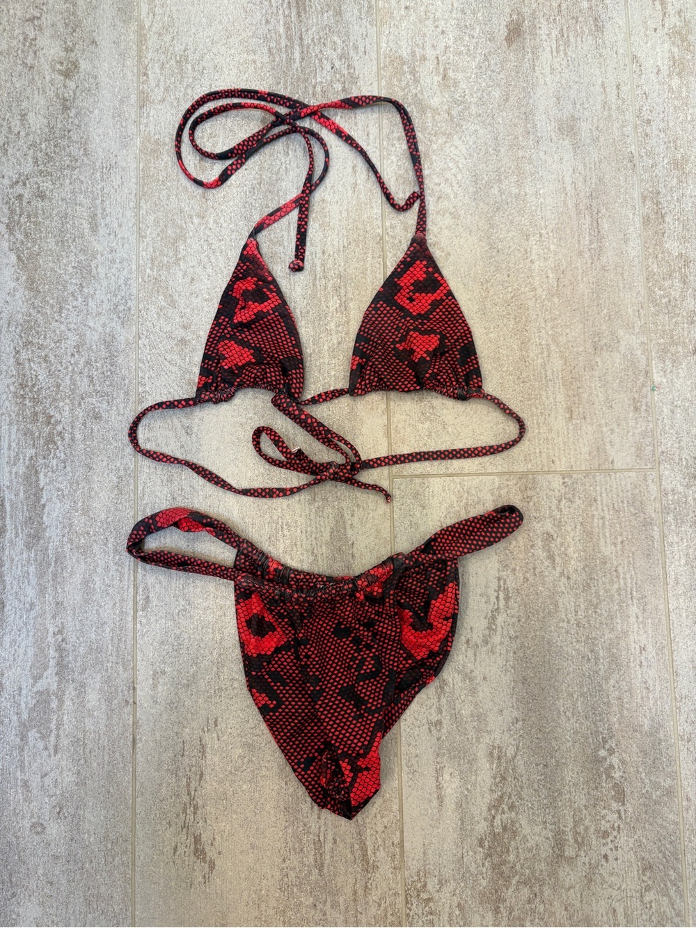 Inamorata Red and Black Snake Skin Print Triangle Bikini Set
